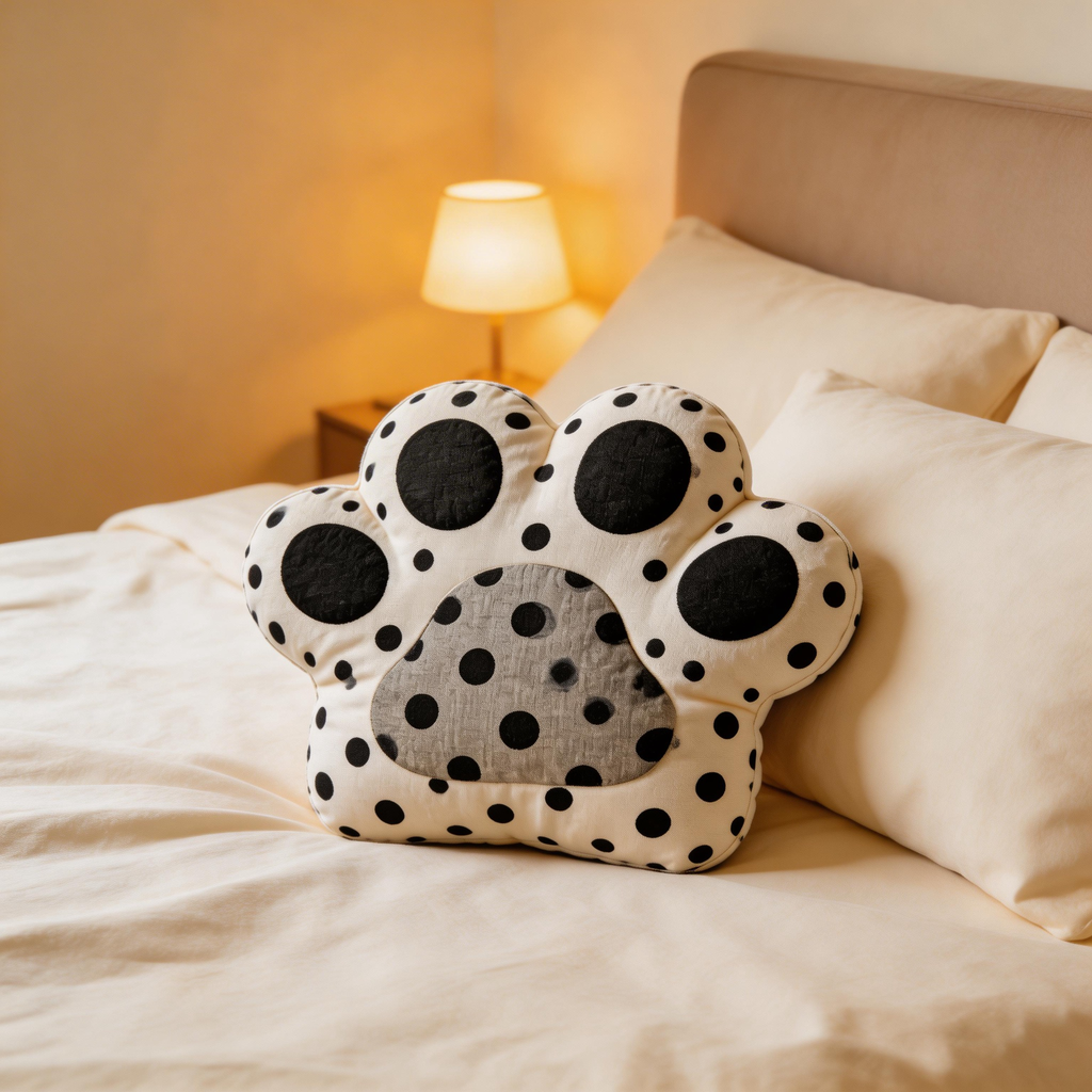 Adorable Paw Print Pillow | Soft Cotton | Cute Home Decor | Perfect Gift for Pet Lovers | Fun Polka Dot Design