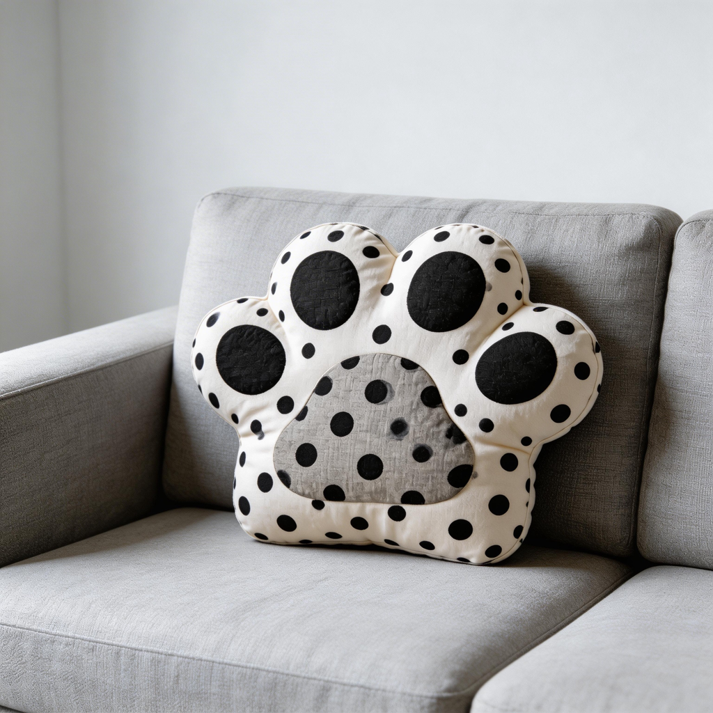Adorable Paw Print Pillow | Soft Cotton | Cute Home Decor | Perfect Gift for Pet Lovers | Fun Polka Dot Design