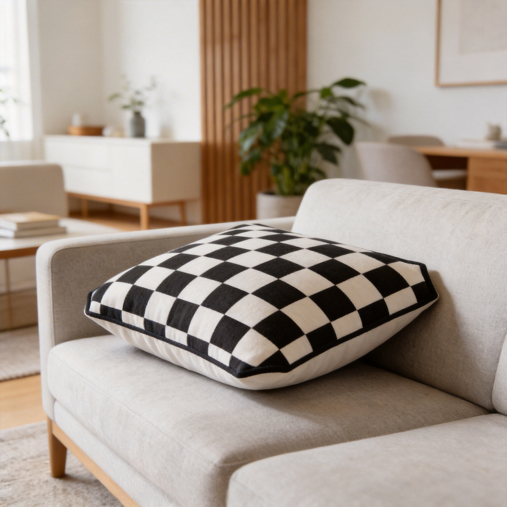 Modern Chic | Cotton Fabric | Stylish Living Room Décor | Perfect Gift for Trendsetters | Bold Checkered Design