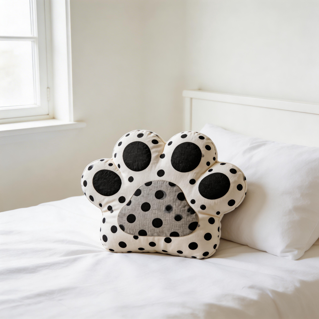Adorable Paw Print Pillow | Soft Cotton | Cute Home Decor | Perfect Gift for Pet Lovers | Fun Polka Dot Design