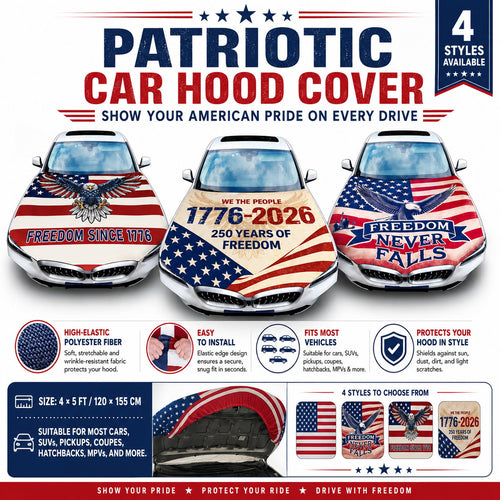 Universal American Hood Flag Cover on vehicle hood